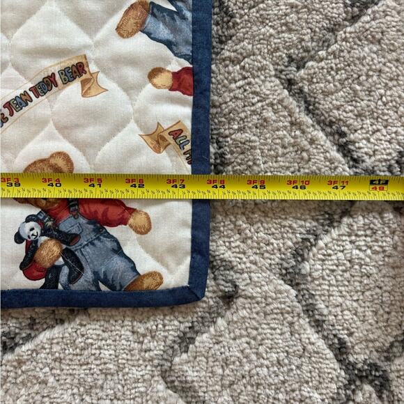 Vintage handmade blue jean teddy bear quilt - Picture 7 of 8
